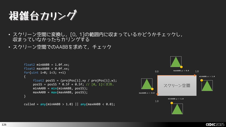 ポリゴン単位の視錐台カリング